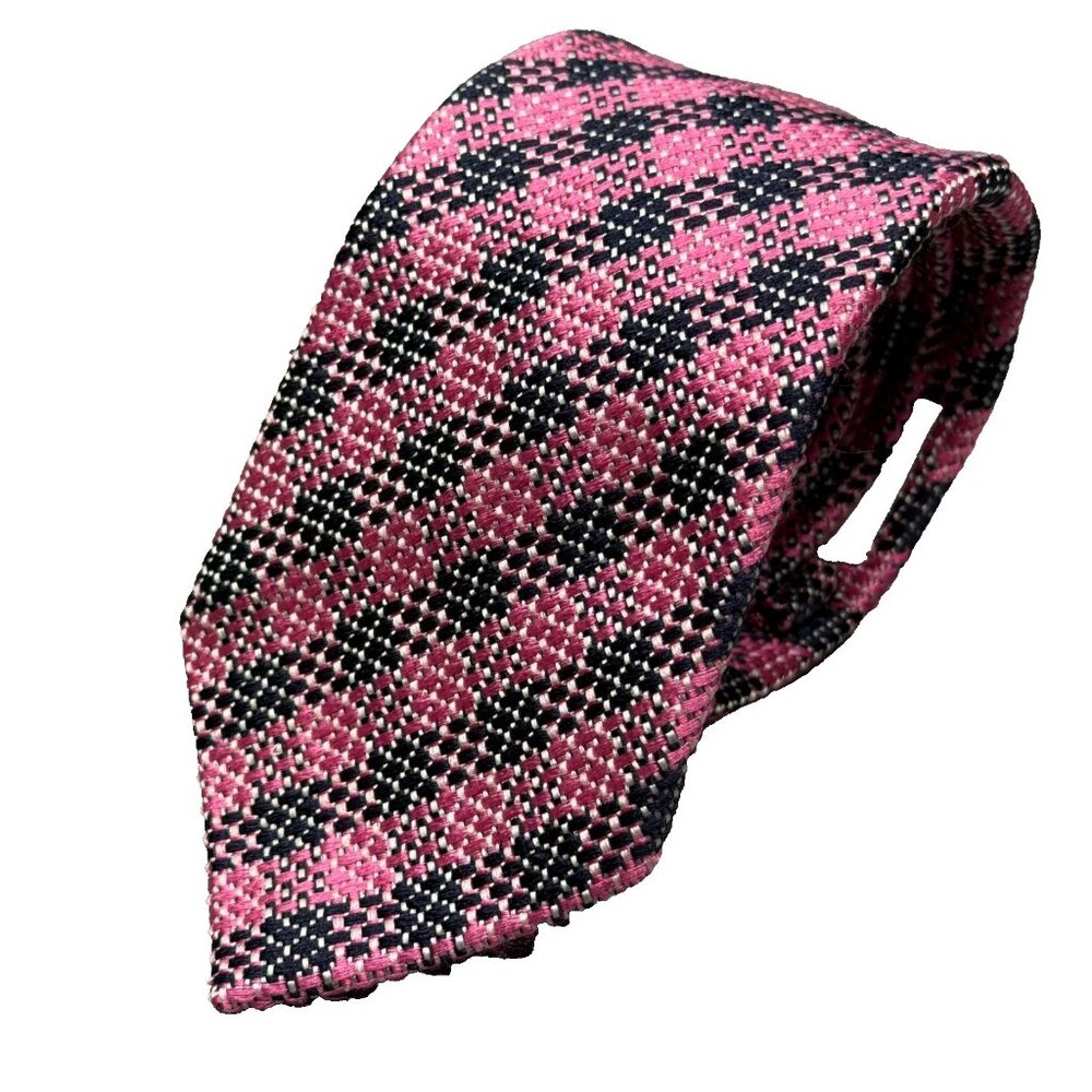 Duchamp London Tie 100% Silk Made in Italy Plaid Woven Pink 2.75"
